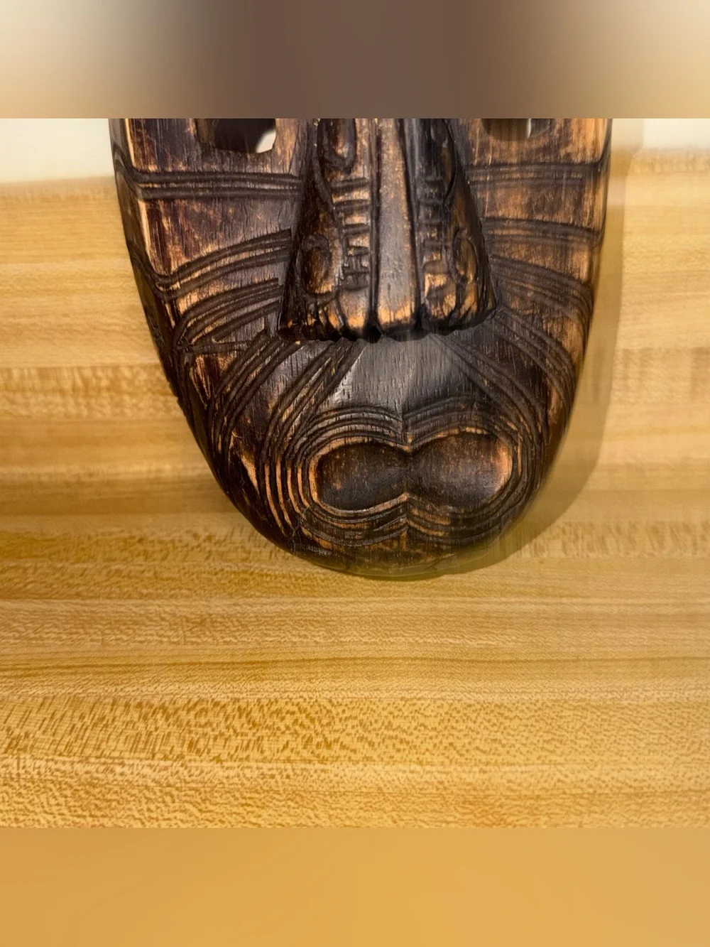 Hand Carved Wood Maori Upoko Head Artisan Wall‎ Decor NZ 10.5